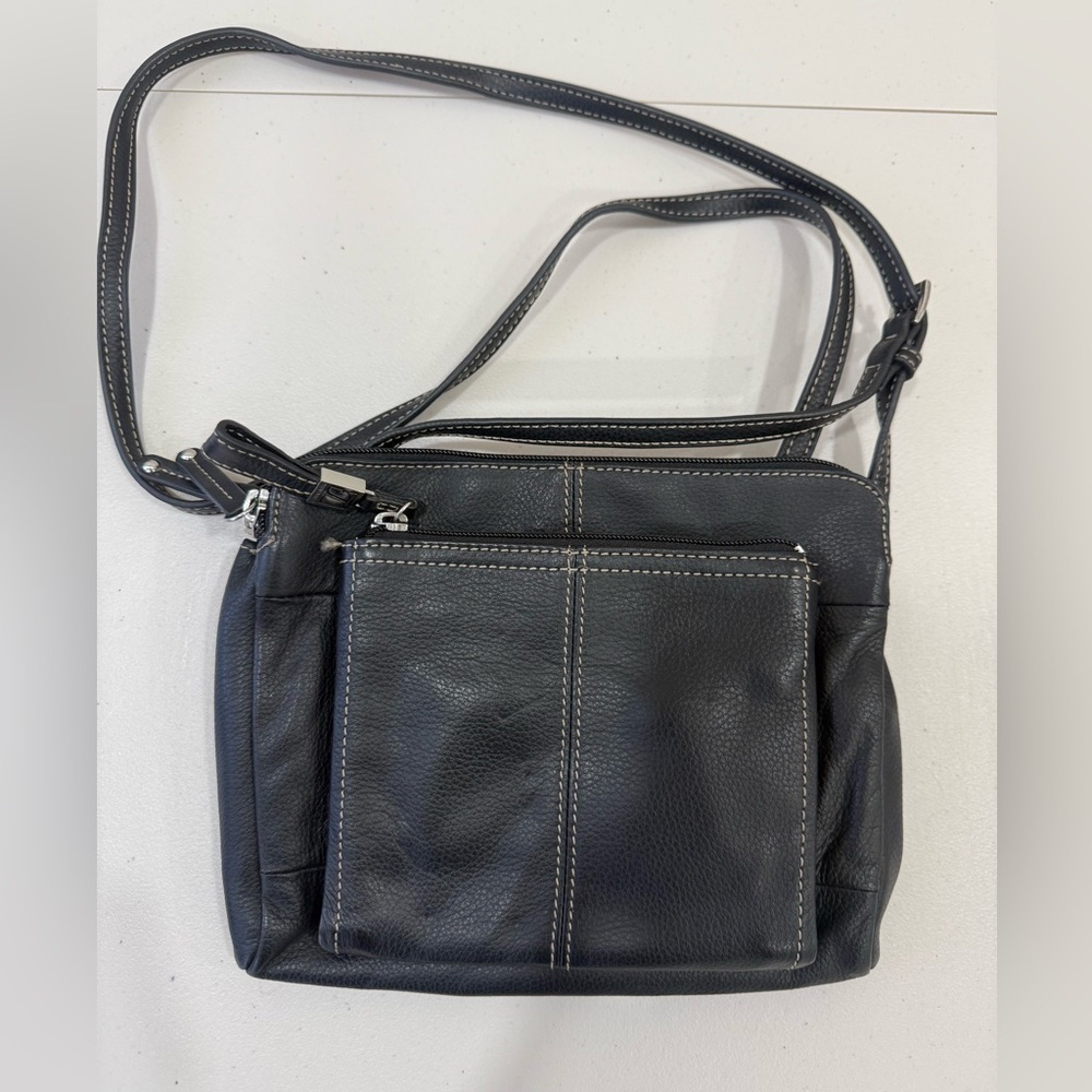 Tignanello Small Black Leather Crossbody Organizer